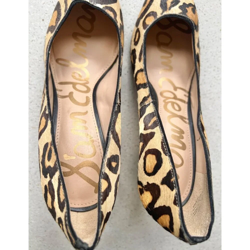 Sam Edelman Pumps Sz 6 Leather & Fabric Uppers Leopard Pointed Toe  3” Heels - Picture 5 of 11